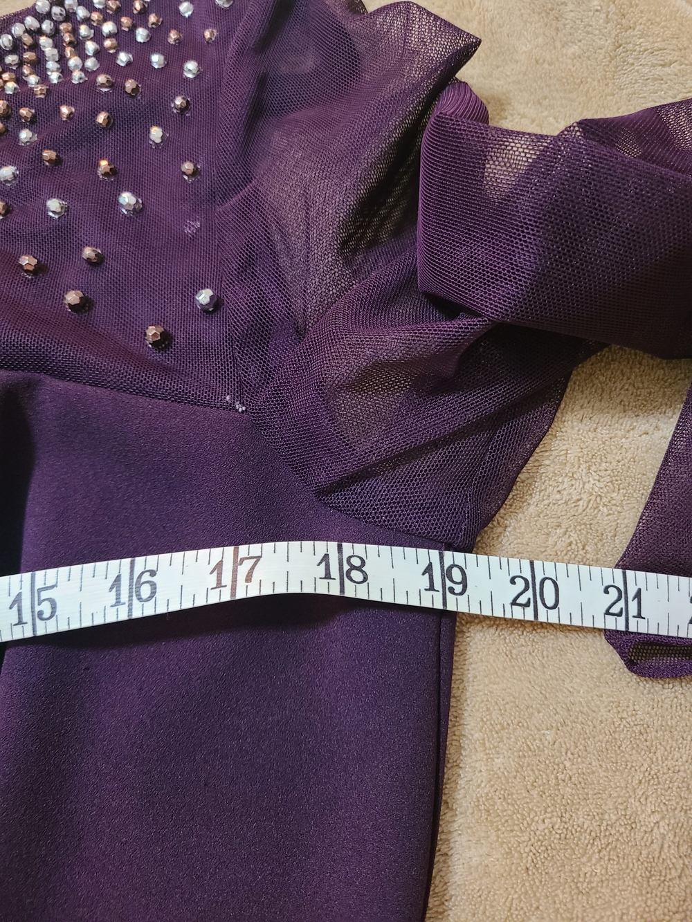 Alex Evenings Plum Beaded Illusion-Sleeve Cocktail Dress - Picture 6 of 11